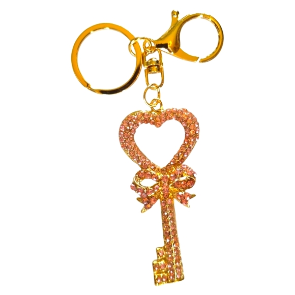 Pink Rhinestone Large Key To Your Heart Purse Charm & Keyring - Picture 4 of 4